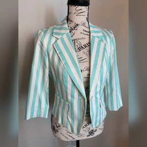 Aqua and White Striped Blazer